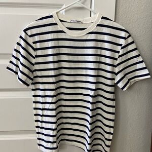 Zara Navy and Off-White Striped T-Shirt